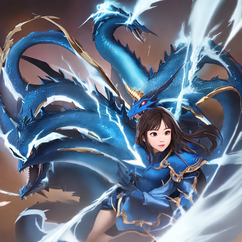  masterpiece, best quality, Blue Dragon head lightning