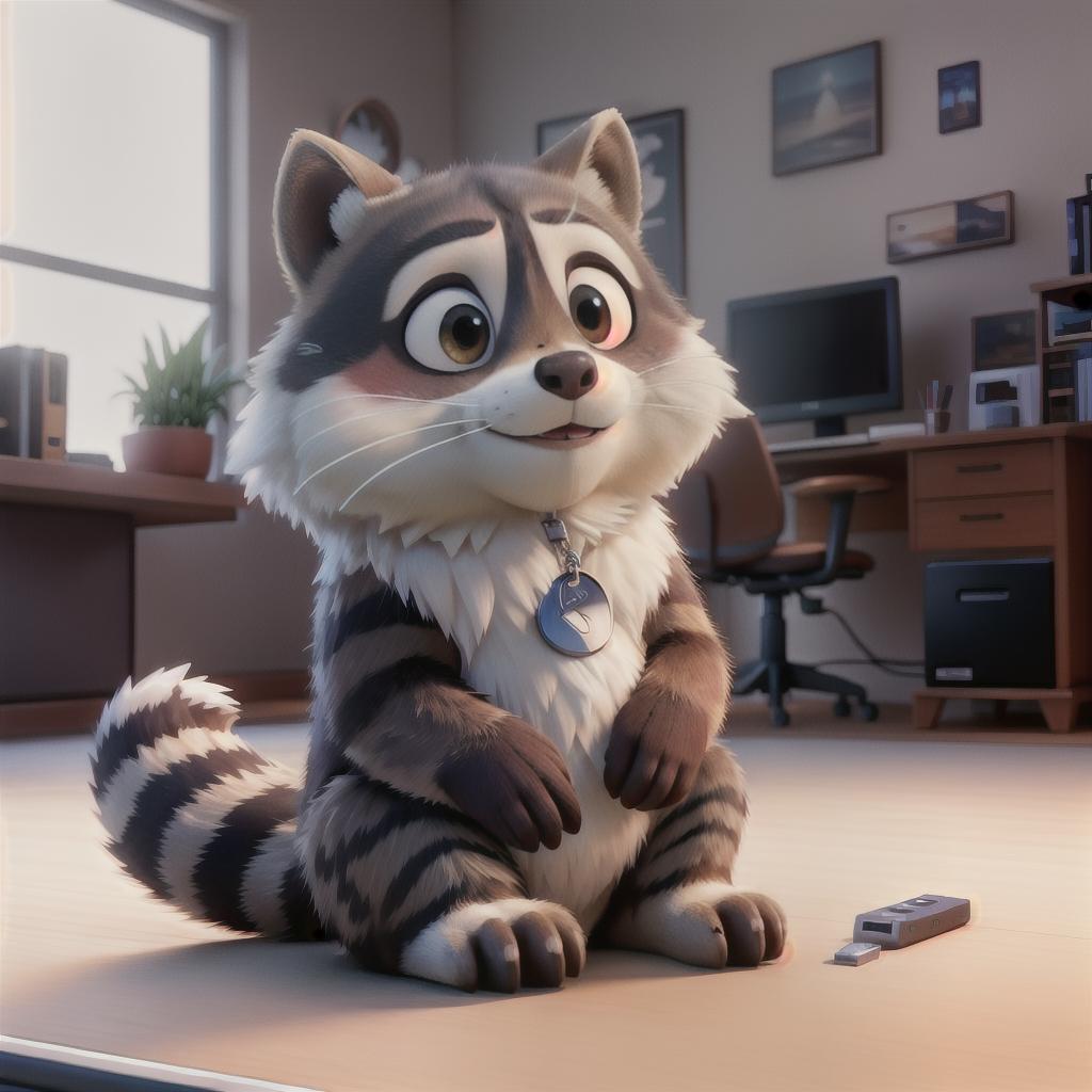  raccoon sitting in gaming chair front a computer on desktop, ((semi anthropomorphic)),(full body), tail, belly, sitting, fat, (chubby), (((white background))), solo, desktop, gaming chair, side view,  [[[clothes]]] hyperrealistic, full body, detailed clothing, highly detailed, cinematic lighting, stunningly beautiful, intricate, sharp focus, f/1. 8, 85mm, (centered image composition), (professionally color graded), ((bright soft diffused light)), volumetric fog, trending on instagram, trending on tumblr, HDR 4K, 8K