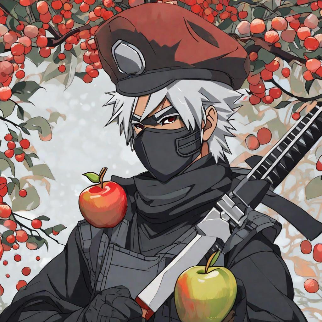  masterpiece, best quality,Draw a kakashi eat an apple