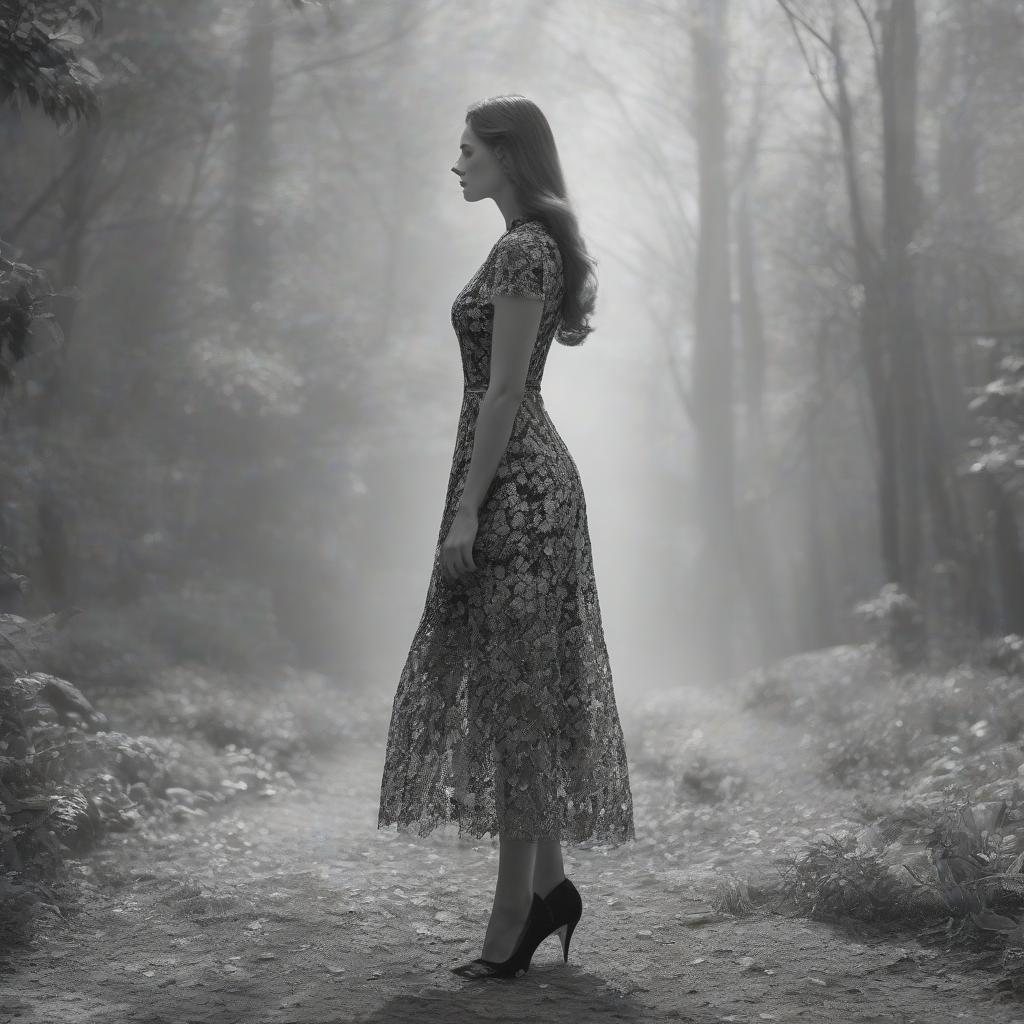  Vintage sorrowful beauty in a black and white dress from the 1970s. hyperrealistic, full body, detailed clothing, highly detailed, cinematic lighting, stunningly beautiful, intricate, sharp focus, f/1. 8, 85mm, (centered image composition), (professionally color graded), ((bright soft diffused light)), volumetric fog, trending on instagram, trending on tumblr, HDR 4K, 8K