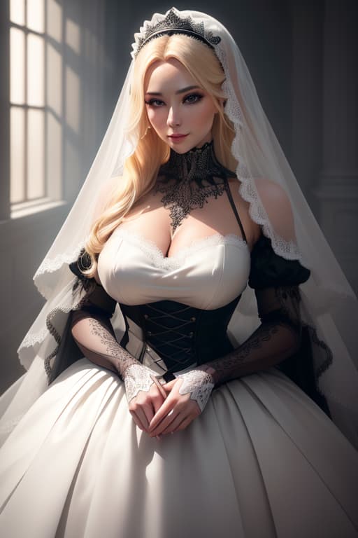  Closeup portrait of a beautiful blonde woman wearing black facial veil, sheer white lace dress on soft light, 8k, realistic photograph hyperrealistic, full body, detailed clothing, highly detailed, cinematic lighting, stunningly beautiful, intricate, sharp focus, f/1. 8, 85mm, (centered image composition), (professionally color graded), ((bright soft diffused light)), volumetric fog, trending on instagram, trending on tumblr, HDR 4K, 8K