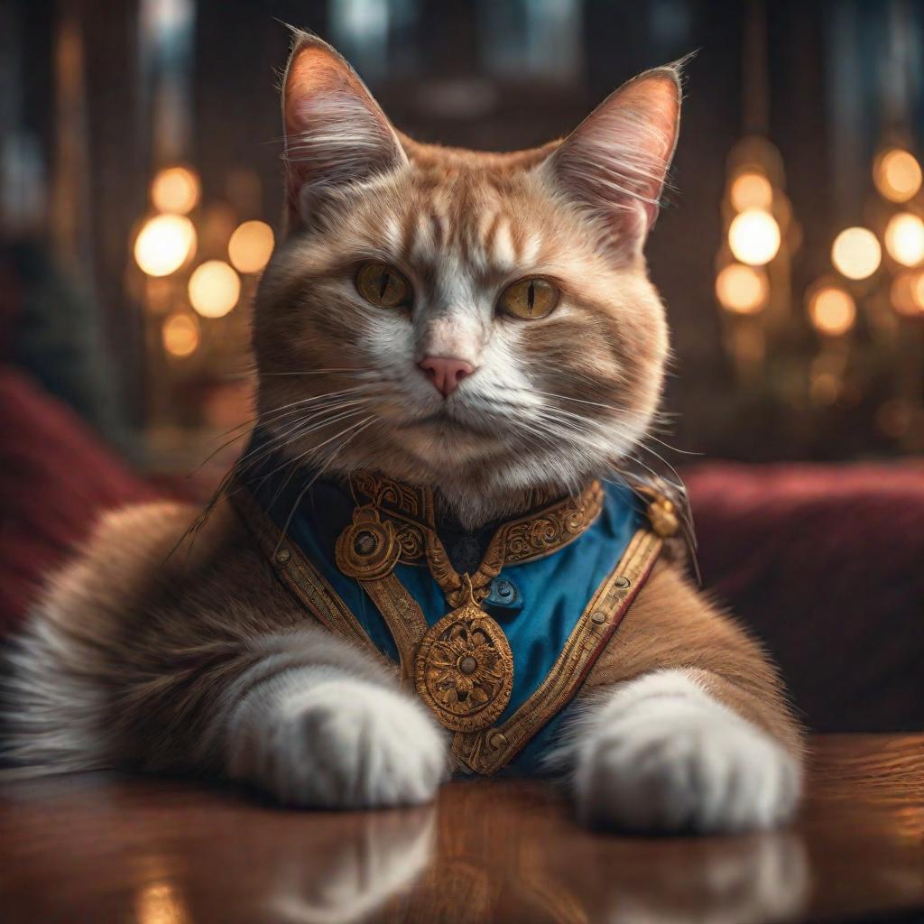  Gato hyperrealistic, full body, detailed clothing, highly detailed, cinematic lighting, stunningly beautiful, intricate, sharp focus, f/1. 8, 85mm, (centered image composition), (professionally color graded), ((bright soft diffused light)), volumetric fog, trending on instagram, trending on tumblr, HDR 4K, 8K