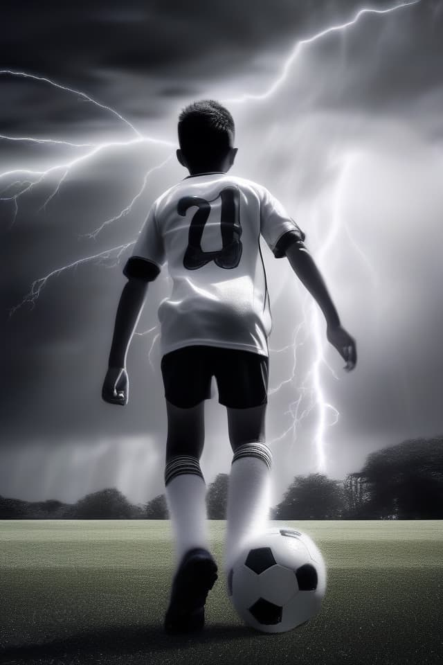  Masterpiece,(rainy)(empty school ground)(rolling soccer ball)(dark sky)(distant thunder)(lightning)(black and white monochrome)high quality,8k