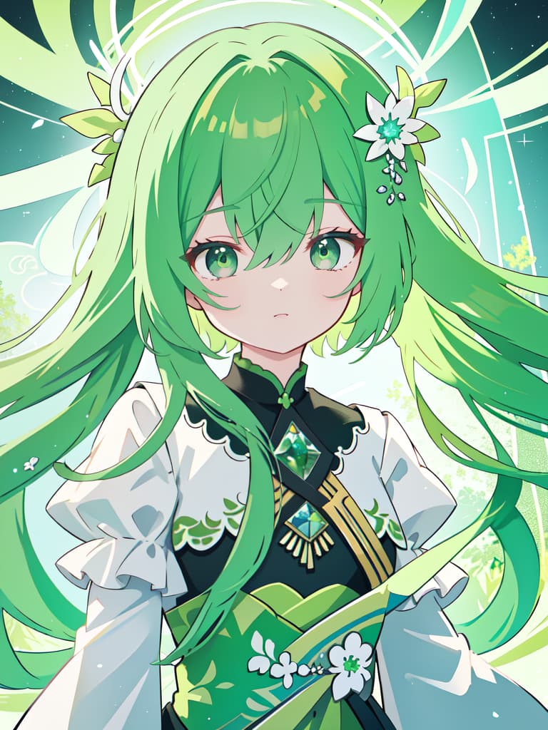  Peace of use committee of green hair character, masterpiece, best quality,8k,ultra detailed,high resolution,an extremely delicate and beautiful,hyper detail