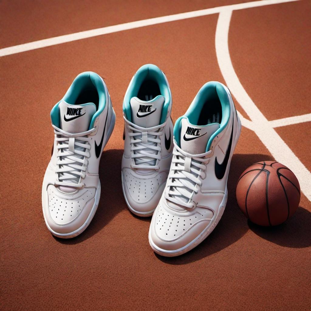  Revisualize the image of old school basketball Nike tennis shoes on a basketball court. hyperrealistic, full body, detailed clothing, highly detailed, cinematic lighting, stunningly beautiful, intricate, sharp focus, f/1. 8, 85mm, (centered image composition), (professionally color graded), ((bright soft diffused light)), volumetric fog, trending on instagram, trending on tumblr, HDR 4K, 8K