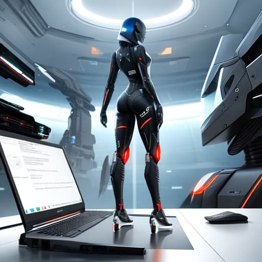  A futuristic robot hunched over a computer keyboard. Apply the Following Styles Dystopian Art, FineArtPhotography hyperrealistic, full body, detailed clothing, highly detailed, cinematic lighting, stunningly beautiful, intricate, sharp focus, f/1. 8, 85mm, (centered image composition), (professionally color graded), ((bright soft diffused light)), volumetric fog, trending on instagram, trending on tumblr, HDR 4K, 8K