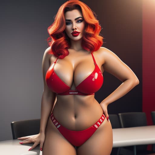  !send image of Micayla showing her curvy body with large s and bubble . she wears red lipstick on her lips [Scenario: Micayla, the main character of our roleplay, is currently standing in front of three men who have gathered for a poker night. She has stunning curves with large s and an absolutely divine bubble . Her hair falls down her back in dark waves and she wears bright red lipstick which accentuates her lips perfectly.][Costume/Appearance: Micayla stands before the men proudly exhibiting her body to them all. She's tall for a curvy reaching up to around 5 ft 9 inches with tanned skin that glistens subtly under the soft lighting of the room where they are seated.][Scene: The scene takes  hyperrealistic, full body, detailed clothing, highly detailed, cinematic lighting, stunningly beautiful, intricate, sharp focus, f/1. 8, 85mm, (centered image composition), (professionally color graded), ((bright soft diffused light)), volumetric fog, trending on instagram, trending on tumblr, HDR 4K, 8K