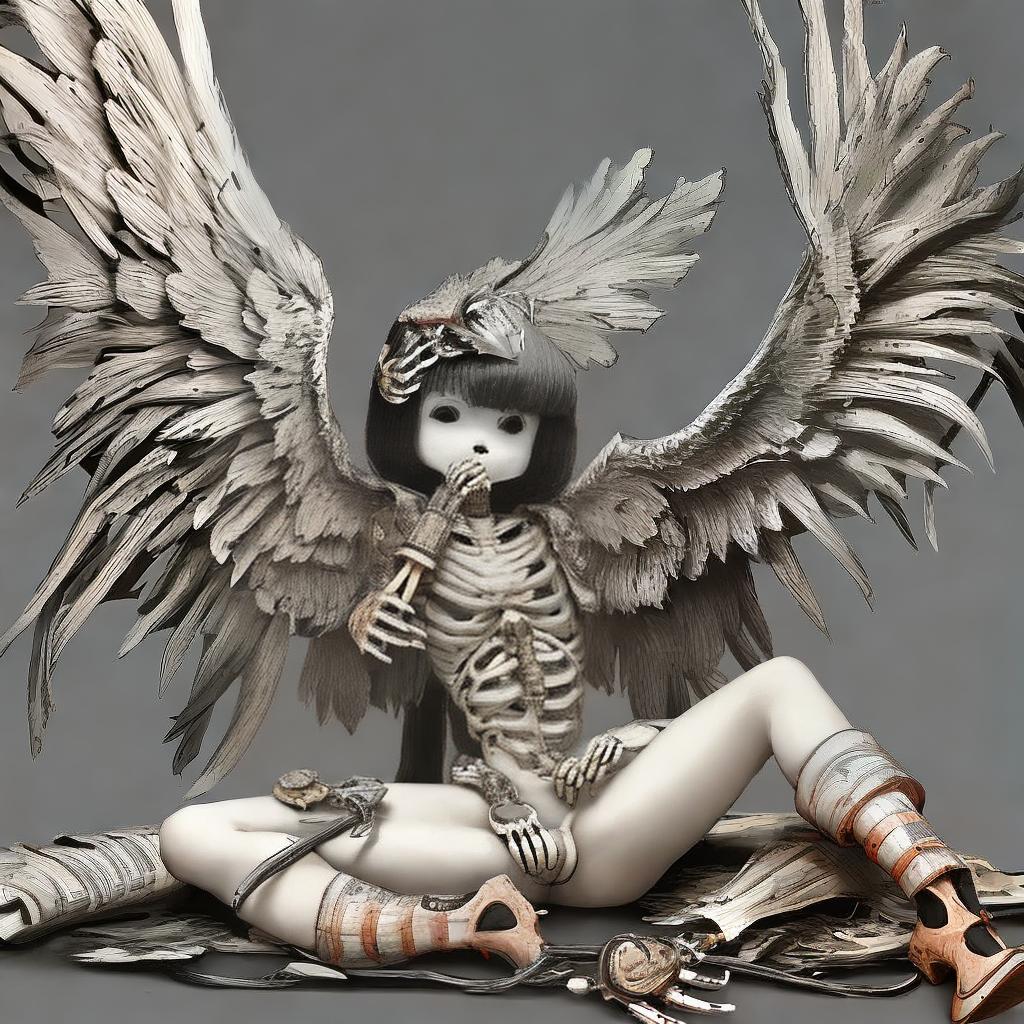  masterpiece, best quality, 1skeleton, solo, wings, navel, looking at gaming controller, white wings, feathered wings, angel wings, sitting, masterpiece, 
top quality, best quality, 8k resolution