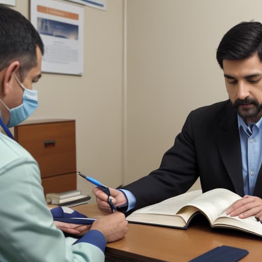  A doctor gives a man pen and book as a treatment