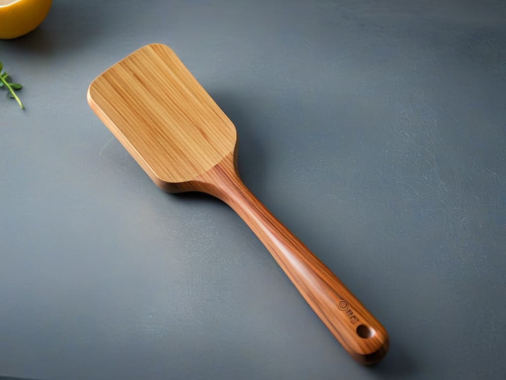  A minimalist, ultradetailed image of a sleek, ecofriendly bamboo spatula with a polished stainless steel handle, resting on a light grey stone countertop. The spatula is impeccably clean, showcasing its sustainable materials and modern design. The lighting is soft, casting a subtle shadow beneath the utensil, emphasizing its elegant simplicity and ecoconscious qualities. hyperrealistic, full body, detailed clothing, highly detailed, cinematic lighting, stunningly beautiful, intricate, sharp focus, f/1. 8, 85mm, (centered image composition), (professionally color graded), ((bright soft diffused light)), volumetric fog, trending on instagram, trending on tumblr, HDR 4K, 8K