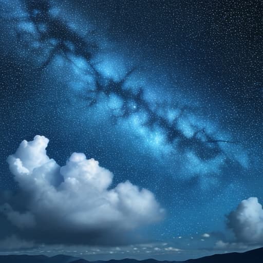  the blue sky is full colorful clouds. starry sky. high resolution. fantasy atmosphere.