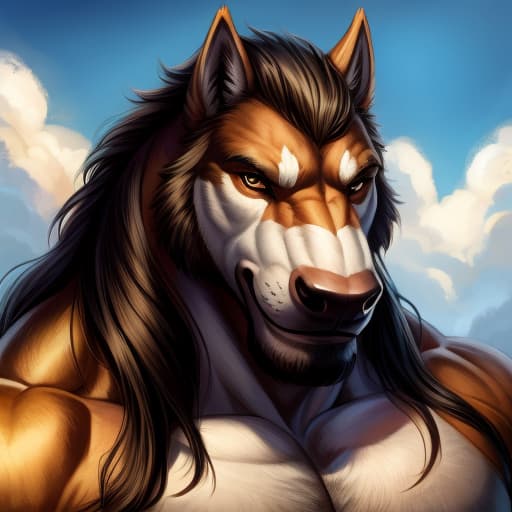  Buff wolf man with a large horse penis, open eyes, digital art, masterpiece, 4k, fine details,