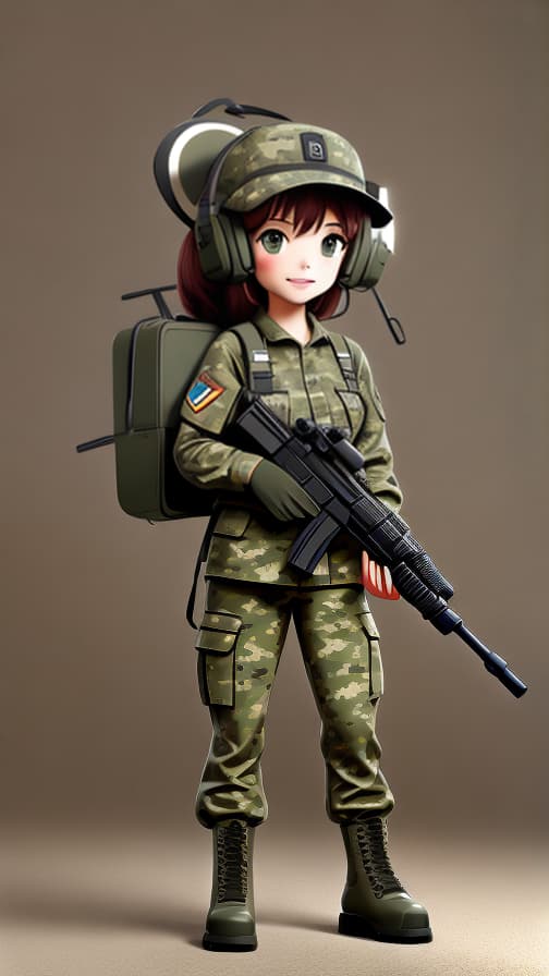  Full body two heads camouflage uniform military vehicle machine gun girl cute
