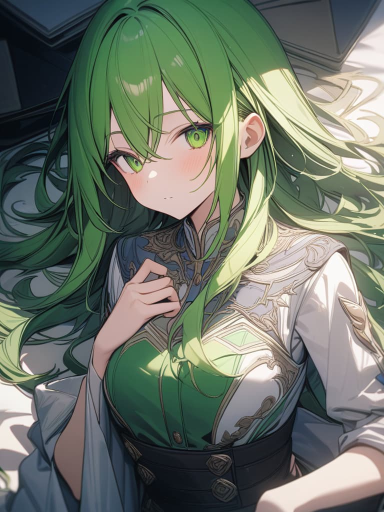  Enhanced human beings of green hair characters, masterpiece, best quality,8k,ultra detailed,high resolution,an extremely delicate and beautiful,hyper detail