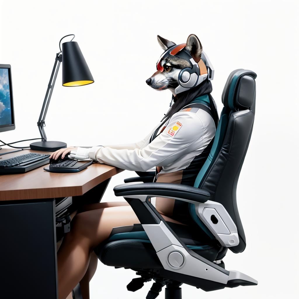  raccoon sitting in gaming chair front a computer on desktop, ((semi anthropomorphic)),(full body), tail, belly, sitting, fat, (chubby), (((white background))), solo, desktop, gaming chair, side view,  [[[clothes]]] hyperrealistic, full body, detailed clothing, highly detailed, cinematic lighting, stunningly beautiful, intricate, sharp focus, f/1. 8, 85mm, (centered image composition), (professionally color graded), ((bright soft diffused light)), volumetric fog, trending on instagram, trending on tumblr, HDR 4K, 8K