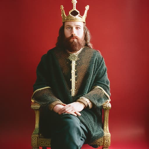 analog style create an image of a handsome and mighty king sitting in a throne