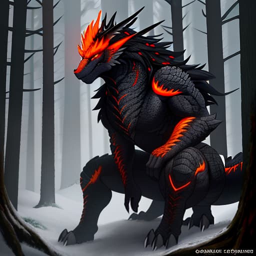  A dark gray dragon with fiery orange eyes in a spruce forest. hyperrealistic, full body, detailed clothing, highly detailed, cinematic lighting, stunningly beautiful, intricate, sharp focus, f/1. 8, 85mm, (centered image composition), (professionally color graded), ((bright soft diffused light)), volumetric fog, trending on instagram, trending on tumblr, HDR 4K, 8K