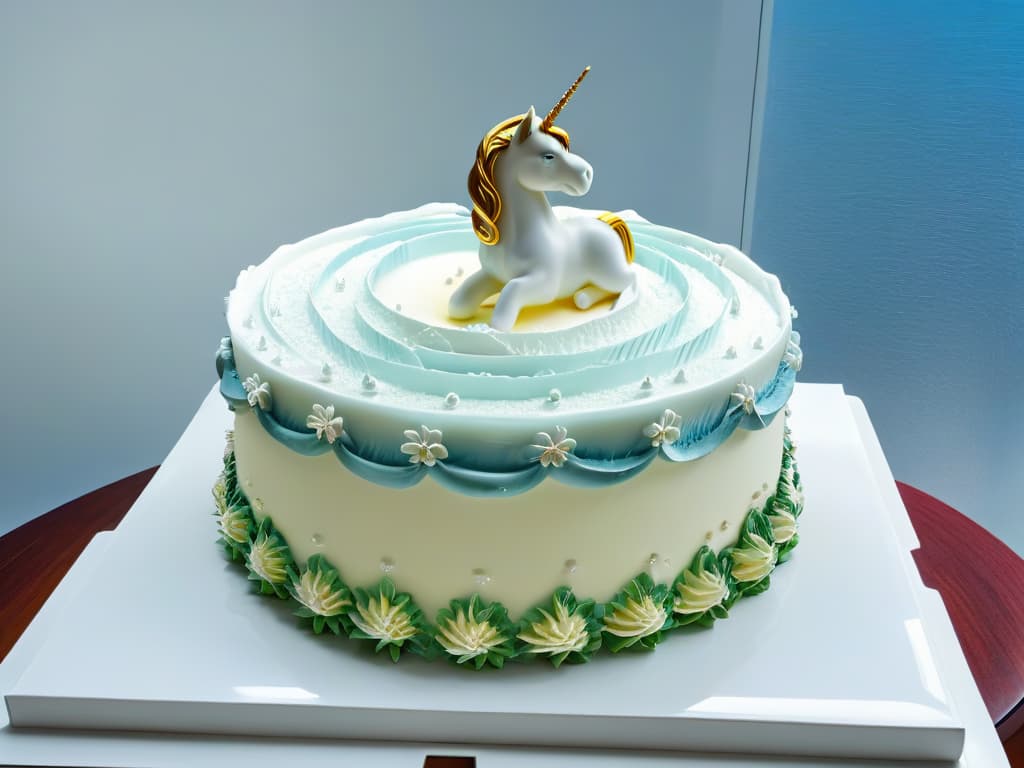  A minimalist, ultradetailed 8k image of a breathtaking sugar sculpture centerpiece in the shape of a majestic unicorn, intricately crafted with delicate swirls and intricate details, shimmering under soft, ethereal lighting to emphasize the magical theme. hyperrealistic, full body, detailed clothing, highly detailed, cinematic lighting, stunningly beautiful, intricate, sharp focus, f/1. 8, 85mm, (centered image composition), (professionally color graded), ((bright soft diffused light)), volumetric fog, trending on instagram, trending on tumblr, HDR 4K, 8K