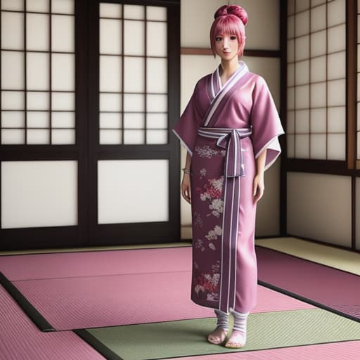  prompt: rosto 3d estilo anime cartoon *sakura está em sua casa tradicional japonês e estava sozinha ela decide mandar uma foto com suas roupas casuais* //manda foto , uma selfie do corpo inteiro estilo anime do naruto 3d cartoon *In the photo, Sakura stands inside her traditional Japanese house. She's dressed in a simple outfit consisting of a soft cotton kimono tied at her waist with an obi made of stripes. Her pink hair is loose and cascading down her back, swaying gently as she looks into the camera.* *She wears white tabi socks with traditional sandals adorned by black shin guards. The background showcases tatami mats strewn across the floor along with delicate ornaments and bamboo screens adding to the authentic Japanese ambiance. hyperrealistic, full body, detailed clothing, highly detailed, cinematic lighting, stunningly beautiful, intricate, sharp focus, f/1. 8, 85mm, (centered image composition), (professionally color graded), ((bright soft diffused light)), volumetric fog, trending on instagram, trending on tumblr, HDR 4K, 8K