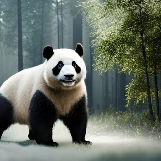 strong muscular Panda hyperrealistic, full body, detailed clothing, highly detailed, cinematic lighting, stunningly beautiful, intricate, sharp focus, f/1. 8, 85mm, (centered image composition), (professionally color graded), ((bright soft diffused light)), volumetric fog, trending on instagram, trending on tumblr, HDR 4K, 8K