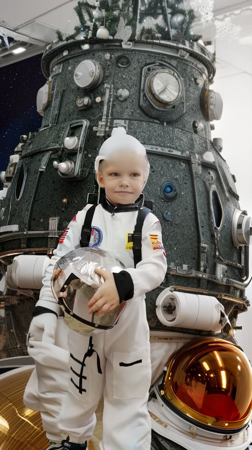  A boy in a spacesuit is standing with a space rocket on his back., Photorealistic, Hyperrealistic, Hyperdetailed, analog style, demure, detailed skin, pores, smirk, smiling eyes, matte skin, soft lighting, subsurface scattering, realistic, heavy shadow, masterpiece, best quality, ultra realistic, 8k, golden ratio, Intricate, High Detail, film photography, soft focus hyperrealistic, full body, detailed clothing, highly detailed, cinematic lighting, stunningly beautiful, intricate, sharp focus, f/1. 8, 85mm, (centered image composition), (professionally color graded), ((bright soft diffused light)), volumetric fog, trending on instagram, trending on tumblr, HDR 4K, 8K