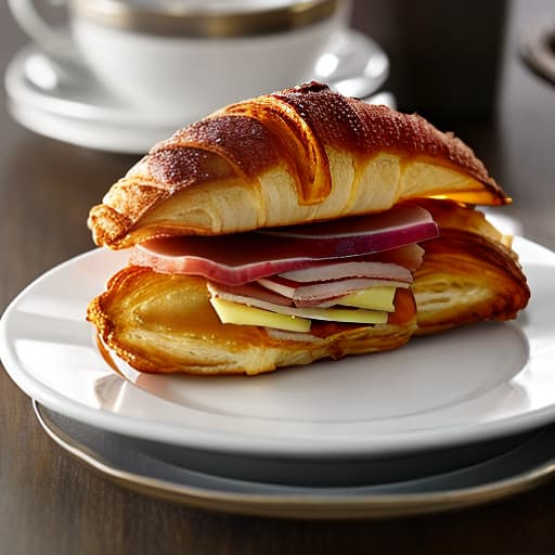 redshift style croissant whith salat cheese slices and ham hyperrealistic, full body, detailed clothing, highly detailed, cinematic lighting, stunningly beautiful, intricate, sharp focus, f/1. 8, 85mm, (centered image composition), (professionally color graded), ((bright soft diffused light)), volumetric fog, trending on instagram, trending on tumblr, HDR 4K, 8K