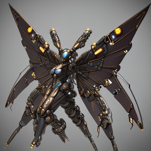  Steampunk cybernetic biomechanical hornet with wings, 3 d model, very coherent symmetrical artwork