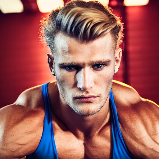 portrait+ style Russian queer fitness model blonde hunk dude face