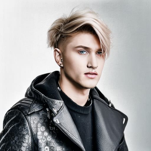 portrait+ style Russian queer pop singer blonde hunk dude face