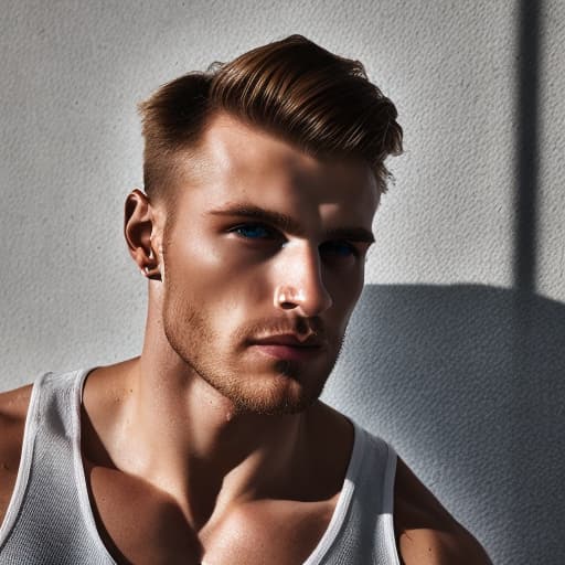 portrait+ style Russian queer fitness model blonde hunk dude face