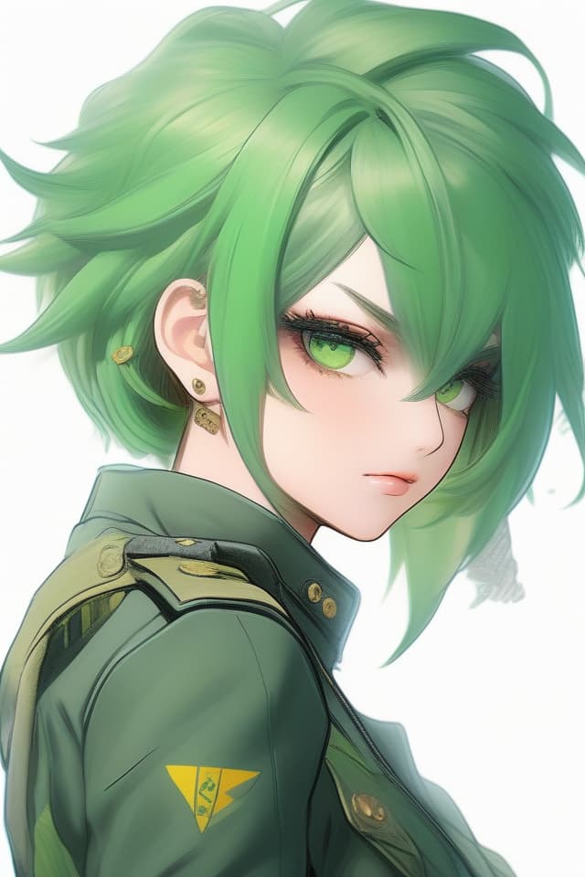  Green hair character BIG Boss, detailed subject, precision shadow, delicate linear painting, detailed fine line, ultra high quality, 4K, 8K