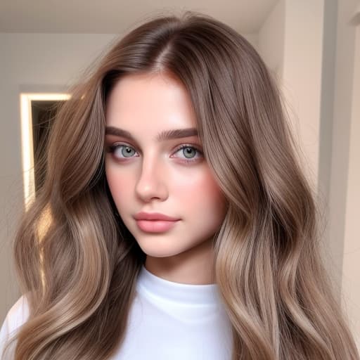  Beautiful model influencer with long brown wavy hair white female