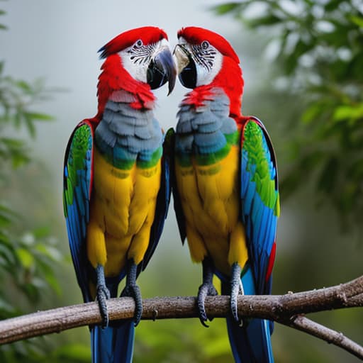  Macaws Apply the Following Styles Toyism hyperrealistic, full body, detailed clothing, highly detailed, cinematic lighting, stunningly beautiful, intricate, sharp focus, f/1. 8, 85mm, (centered image composition), (professionally color graded), ((bright soft diffused light)), volumetric fog, trending on instagram, trending on tumblr, HDR 4K, 8K