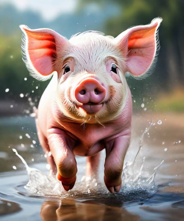  best quality professional photograph, water paint art style, cute piggy, ultra high quality model