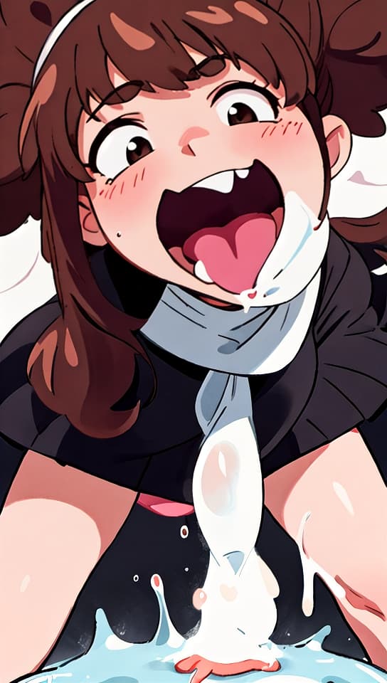  young brown haired ing a hot veiny penus while her mouth is full of white sticky liquids looking at the viewer with black nailpolish point of view penus in mouth, oral, (anime:1.15), HQ, Hightly detailed, 4k