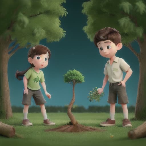  Boy and girl planting a tree