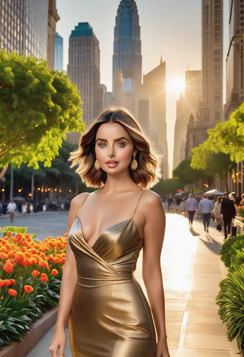  1. Ana De Armas, the charismatic actress, stands elegantly on a bustling city street, surrounded by towering skyscrapers, bathed in the warm, golden glow of the setting sun.

2. In a lush green park, Ana De Armas exudes timeless beauty, her radiant smile contrasting against the vibrant backdrop of blooming flowers and majestic trees, while gentle sunlight filters through the leaves.

3. Ana De Armas poses gracefully in a luxurious, art-filled mansion, her flawless porcelain skin illuminated by soft, romantic candlelight, creating a captivating interplay of shadows and highlights.

4. A serene coastal scene unfolds as Ana De Armas walks barefoot on a sandy beach at dusk, her windswept hair cascading around her shoulders, as the picturesque w hyperrealistic, full body, detailed clothing, highly detailed, cinematic lighting, stunningly beautiful, intricate, sharp focus, f/1. 8, 85mm, (centered image composition), (professionally color graded), ((bright soft diffused light)), volumetric fog, trending on instagram, trending on tumblr, HDR 4K, 8K
