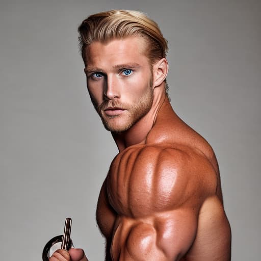 portrait+ style Mister olympia queer blonde hunk dude face