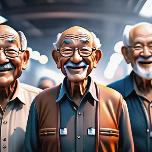  Smile old men hyperrealistic, full body, detailed clothing, highly detailed, cinematic lighting, stunningly beautiful, intricate, sharp focus, f/1. 8, 85mm, (centered image composition), (professionally color graded), ((bright soft diffused light)), volumetric fog, trending on instagram, trending on tumblr, HDR 4K, 8K