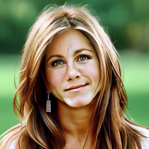 portrait+ style Ultra-realistic photo of Jennifer Aniston transforming into a greenskinned smurf she is smiling and she is not wearing any clothes, her skin is painted light green she has perfect pectorals and quads and glutes