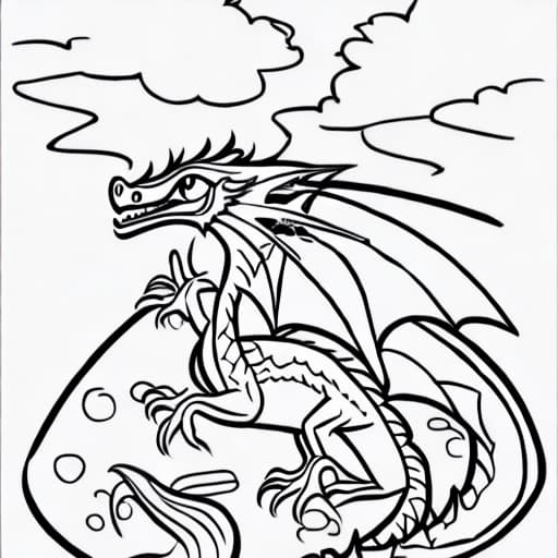  dragon coloring page for kids, isolated white background, simple, cute black outline, no fill