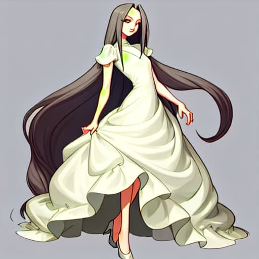  age with long hair in a fabulous but simple dress