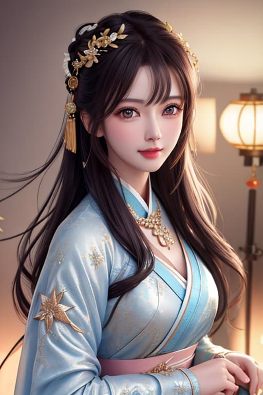  best quality, masterpiece, highres, 1girl,blush,(seductive smile:0.8),star shaped pupils,china hanfu,hair ornament,necklace, jewelry,Beautiful face,upon body, tyndall effect,photorealistic, dark studio, rim lighting, two tone lighting,(high detailed skin:1.2), 8k uhd, dslr, soft lighting, high quality, volumetric lighting, candid, Photograph, high resolution, 4k, 8k, Bokeh hyperrealistic, full body, detailed clothing, highly detailed, cinematic lighting, stunningly beautiful, intricate, sharp focus, f/1. 8, 85mm, (centered image composition), (professionally color graded), ((bright soft diffused light)), volumetric fog, trending on instagram, trending on tumblr, HDR 4K, 8K