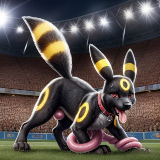  ((Umbreon)), , ((,))(((hard penetration of the tentacle into the , ears and , bulge on the stomach))), anatomically correct, gaping ,in the center of the stadium, (wearing a Pokemon trainer's cap), public humiliation, in front of witnesses, in the crowd ,knot, dog , feet towards the viewer, lying with his paws towards the viewer, penetration, public indecency, ,sperm in , , , tears, scaredy boy, tongue, ready to , after , sweat, tired, collar, cute,, , presenting , , s,, raised tail, paws,, best quality, shaded, extreme detail, highly detailed, ultradetailed, intricate, realistic, detailed background, hi res, realistic, photography \(artwork\), (