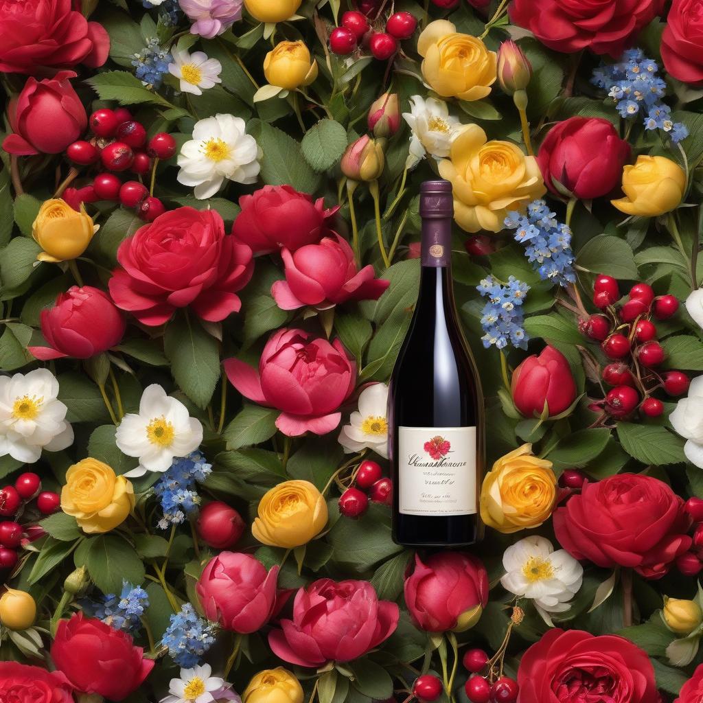  Lambrusco. A bottle of vine, glass. Rum roses, rosehips, rose hips, peonies, cherry tree, yellow, red, black flowers, forget me nots. A nice clear glass. ((Sparkling rim)): spring field, hyacinths, roses, rosehips, rose hips, peonies, cherry tree, yellow, red, black flowers, forget me nots. Nature in the background, spring, delight. Luxury, richness. High quality. Swarovski, pandora Rococo, realism. A masterpiece. The Ice Palace. Huge palace Grandiose construction. The palace is outside. Highly detailed, highly detailed. High quality. Beauty, grace, majesty. An ice lake. Fairy tale, fantasy. Alfonso Mucha. HDR. hyperrealistic, full body, detailed clothing, highly detailed, cinematic lighting, stunningly beautiful, intricate, sharp focus, f/1. 8, 85mm, (centered image composition), (professionally color graded), ((bright soft diffused light)), volumetric fog, trending on instagram, trending on tumblr, HDR 4K, 8K