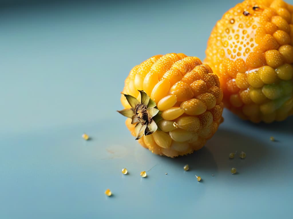  An ultradetailed closeup image of a vibrant aguaymanto fruit split in half, showcasing the golden berries spilling out with tiny seeds glistening in the light. The image captures the intricate details of the translucent husk, the juicy berries, and the contrast of the seeds against the bright backdrop, emphasizing the freshness and natural appeal of this exotic ingredient. hyperrealistic, full body, detailed clothing, highly detailed, cinematic lighting, stunningly beautiful, intricate, sharp focus, f/1. 8, 85mm, (centered image composition), (professionally color graded), ((bright soft diffused light)), volumetric fog, trending on instagram, trending on tumblr, HDR 4K, 8K