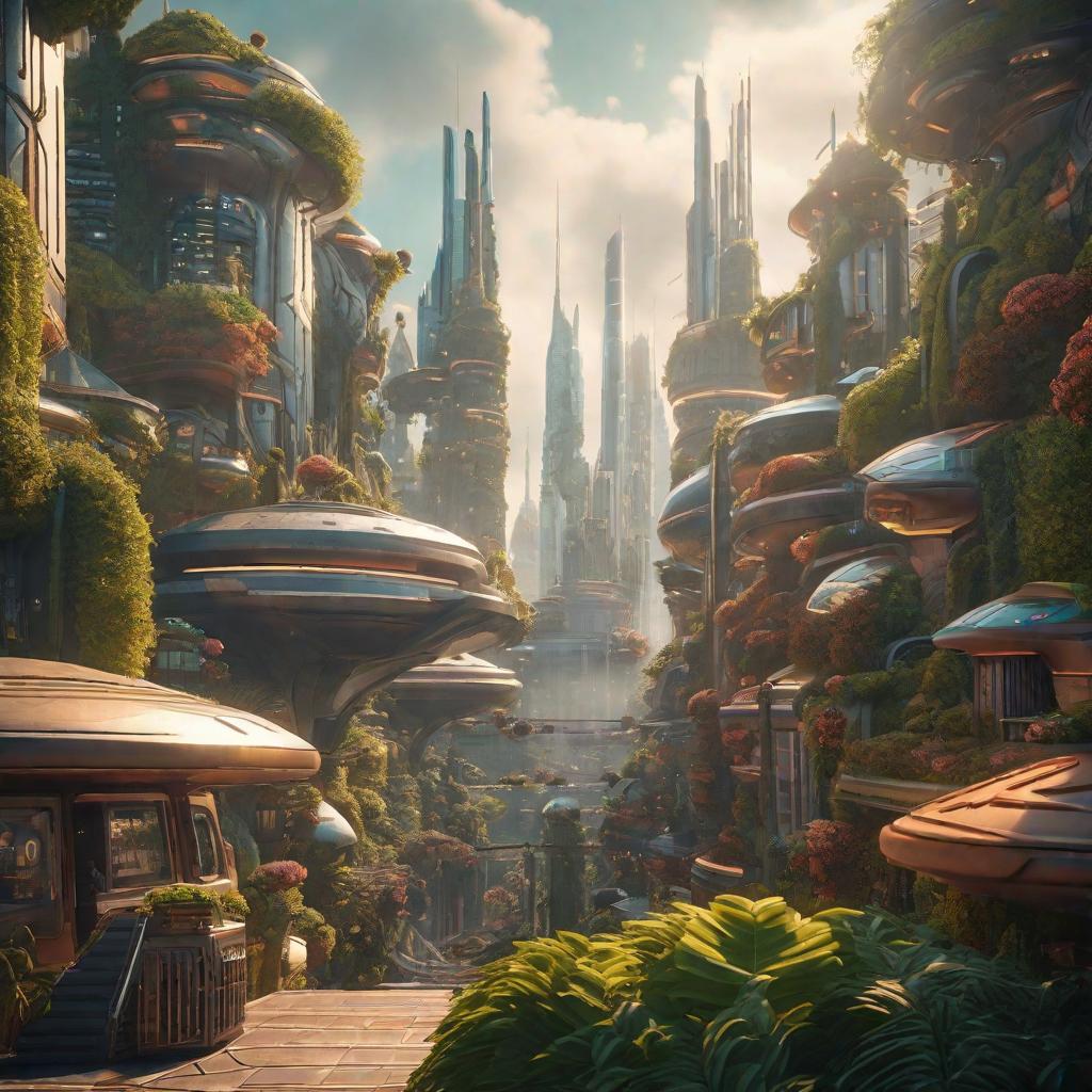  Beautiful futuristic city in a lush environment cartoon style hyperrealistic, full body, detailed clothing, highly detailed, cinematic lighting, stunningly beautiful, intricate, sharp focus, f/1. 8, 85mm, (centered image composition), (professionally color graded), ((bright soft diffused light)), volumetric fog, trending on instagram, trending on tumblr, HDR 4K, 8K