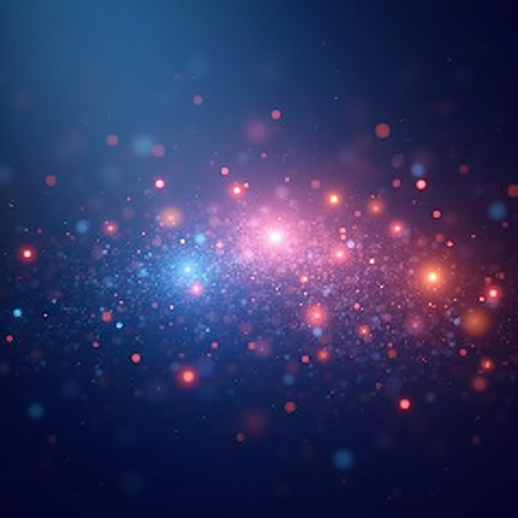  good quality, high quality, abstract background with glowing particles in blue, pink, and orange hues.