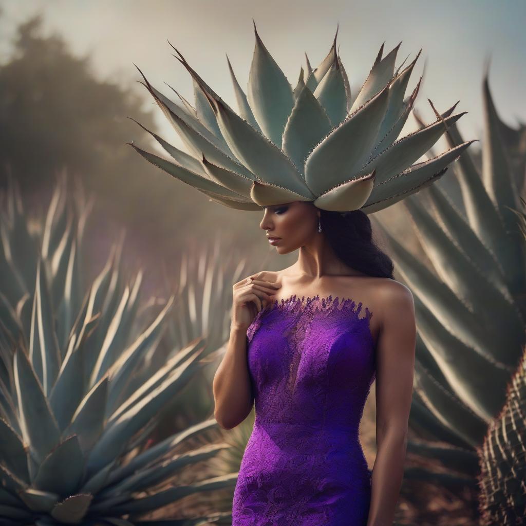  Sad beauty in a purple dress with an agave. hyperrealistic, full body, detailed clothing, highly detailed, cinematic lighting, stunningly beautiful, intricate, sharp focus, f/1. 8, 85mm, (centered image composition), (professionally color graded), ((bright soft diffused light)), volumetric fog, trending on instagram, trending on tumblr, HDR 4K, 8K