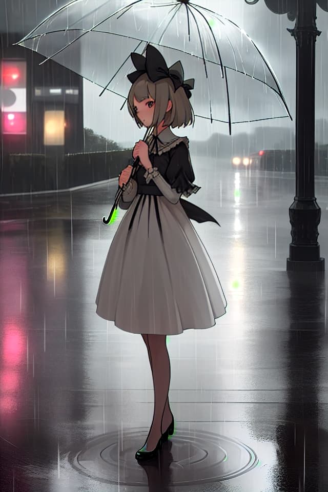  Rain, umbrella, girl, dress